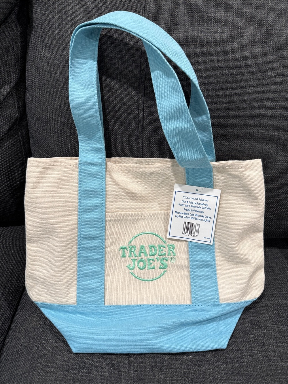 Trader Joe's Canvas Mini Tote Bag in Aqua Blue